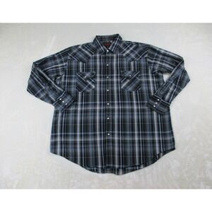 Plains Western Wear Shirt Mens Extra Large Black Plaid Pearl Snap Cowboy Rodeo